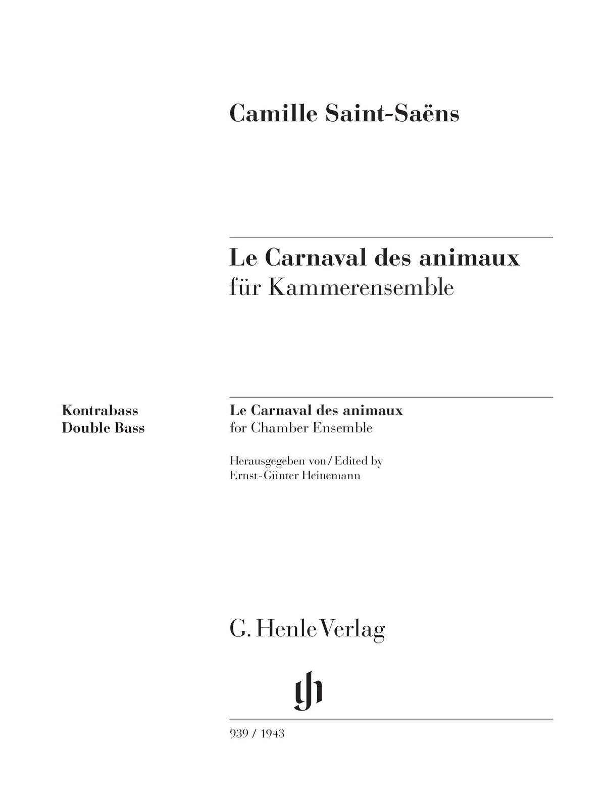 Product Cover for Les Carnaval Des Animaux (carnival Of The Animals) Double Bass Part