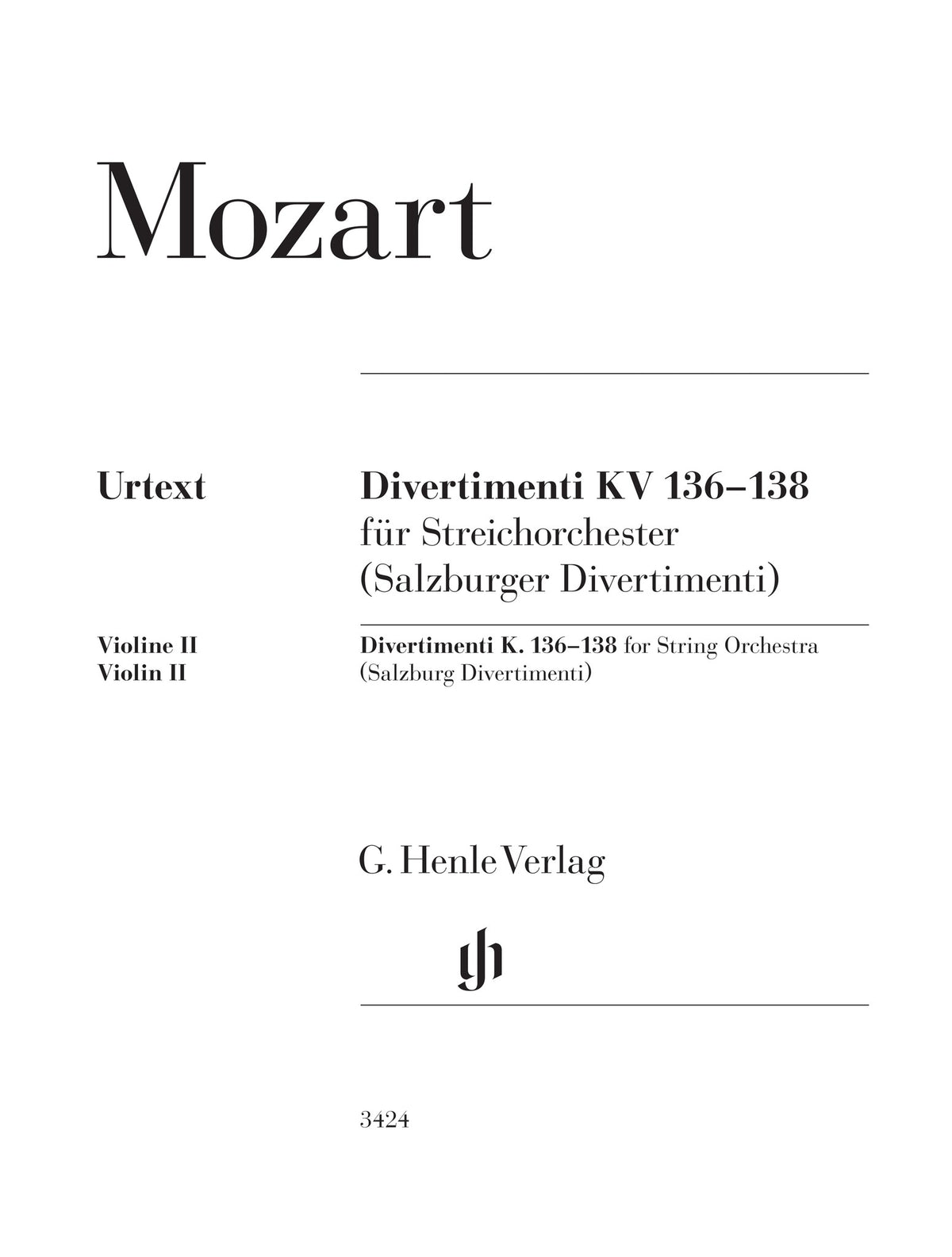 Product Cover for Divertimenti K. 136-138 (Salzburg Divertimenti)