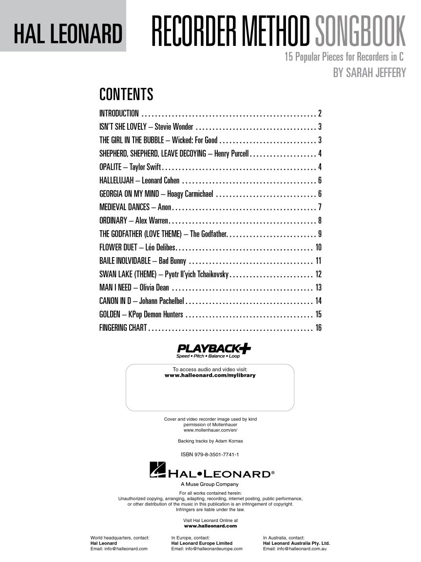 Hal Leonard Recorder Method Songbook - sample page 2