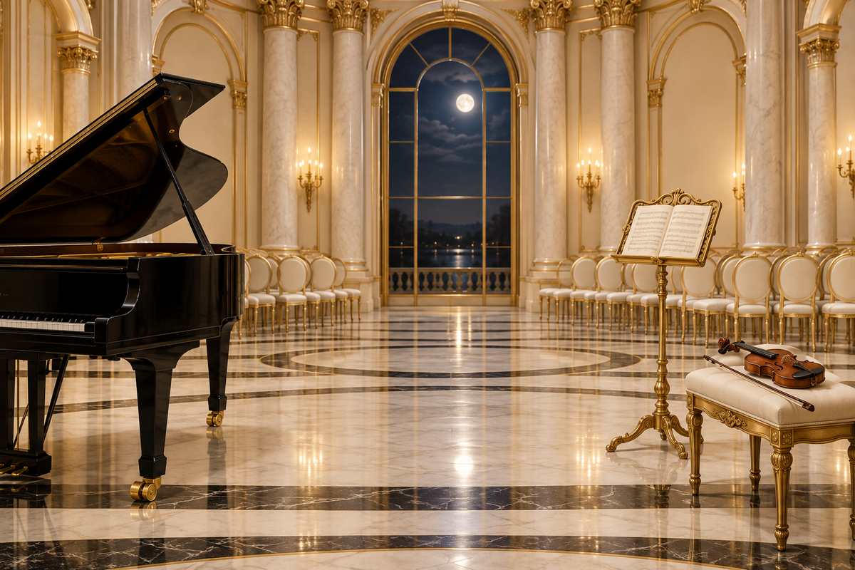 Opulent round concert salon with open center space