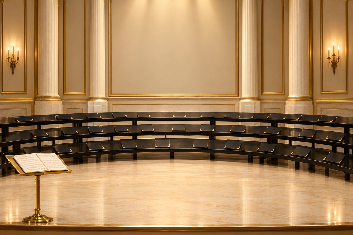 Wide luxurious concert hall stage with open center space