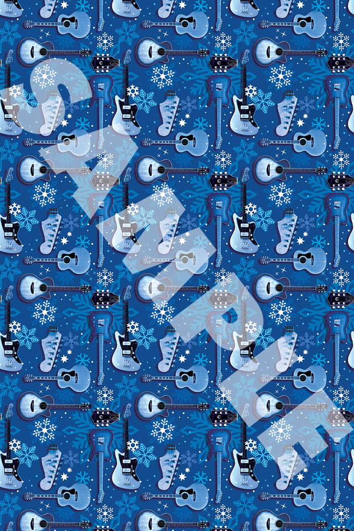 Hal Leonard Wrapping Paper - Blue Guitars & Snowflakes Theme