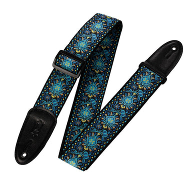 60s Hootenanny Jacquard Weave Guitar Strap - Blue, Black & Yellow