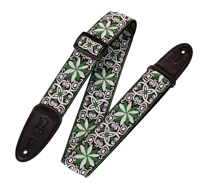 60s Hootenanny Jacquard Weave Guitar Strap - Floral Green