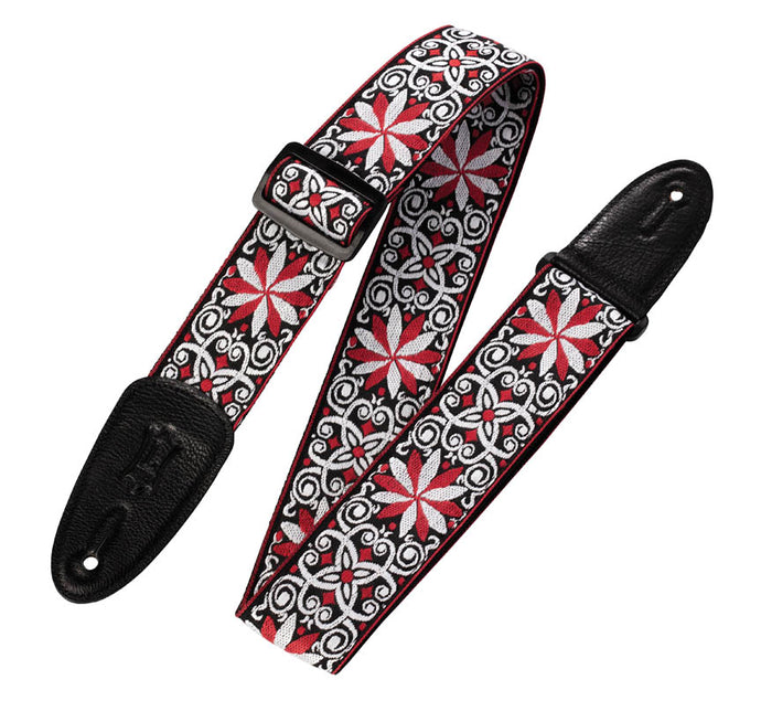 60s Hootenanny Jacquard Weave Guitar Strap - Floral Red