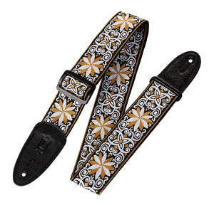 60s Hootenanny Jacquard Weave Guitar Strap - Floral Yellow