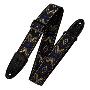 60s Hootenanny Jacquard Weave Guitar Strap - Black, Navy & Gold